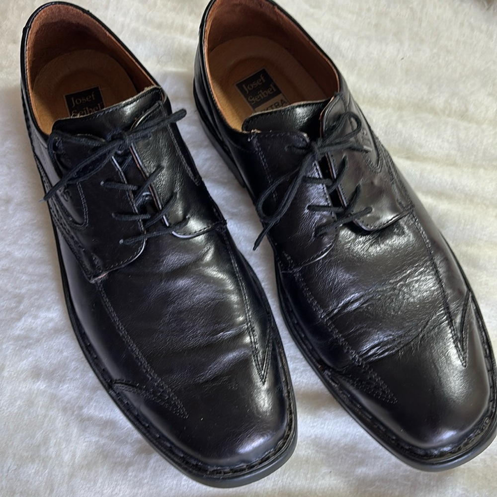 Josef Seibel Black Leather Lace-Up Shoes Extra Wide Sz 47